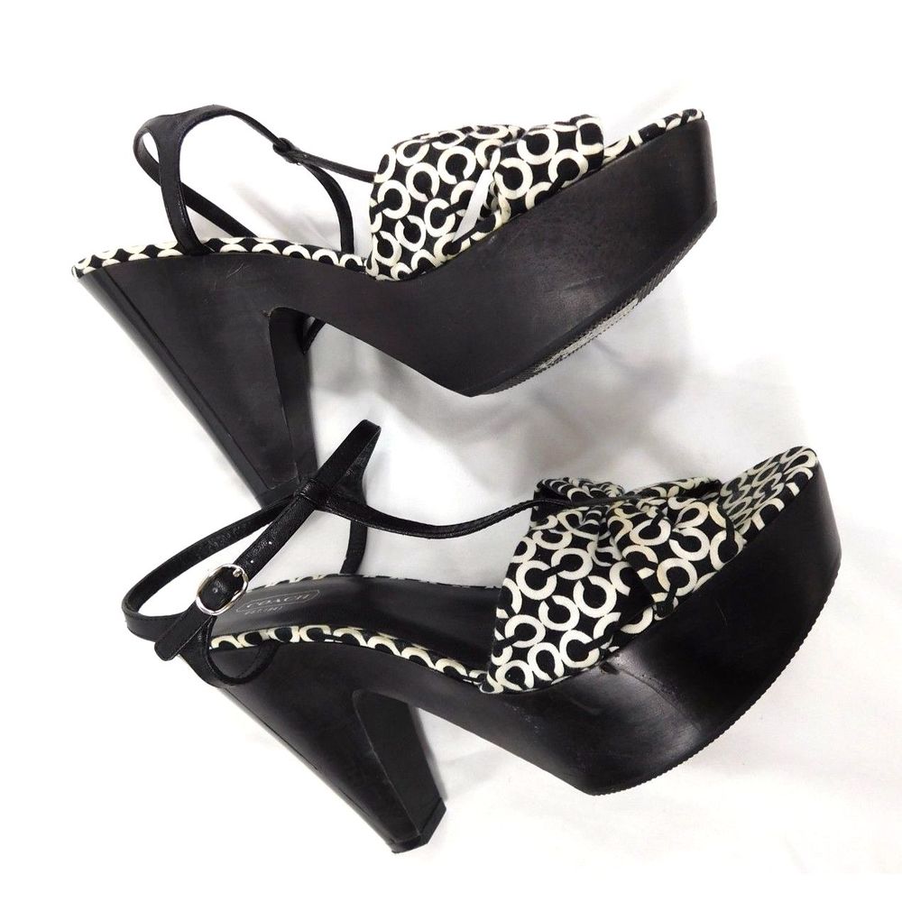 Coach Janeen Wooden Platform Heels Monogram Logo Sandals SZ 10B - Picture 6 of 10